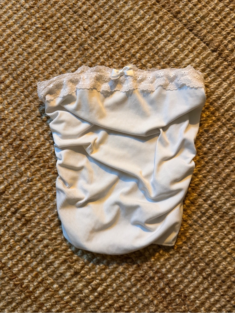 Womens White Lace-Trim Ribbed Bloomers
